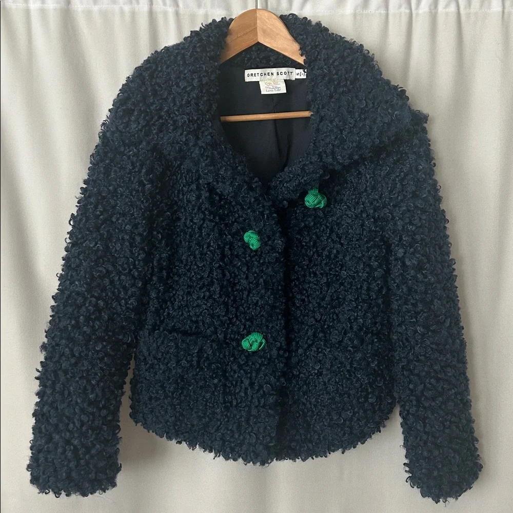 Gretchen Scott Wooly Navy Blue Sherpa Classic Pea Coat Jacket **Size S** 🌸🌸 - Picture 1 of 4